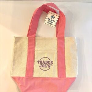 NWT Trader Joe's Pink & Cream Mini Canvas Tote Bag